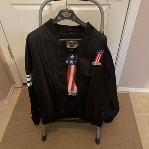 Harley-Davidson Black Bomber Jacket with Flag 1 Patch - EUC